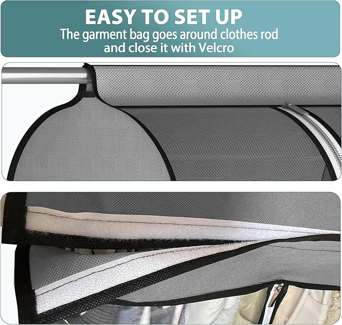 Liuoud 22” Gusseted Garment Bags for Hanging Clothes, Large Clear Window Clothes Cover for Closet Storage, Wardrobe Coat Protector for Suit, Shirt Bottom Enclosed, 2 Pack, 32” Long