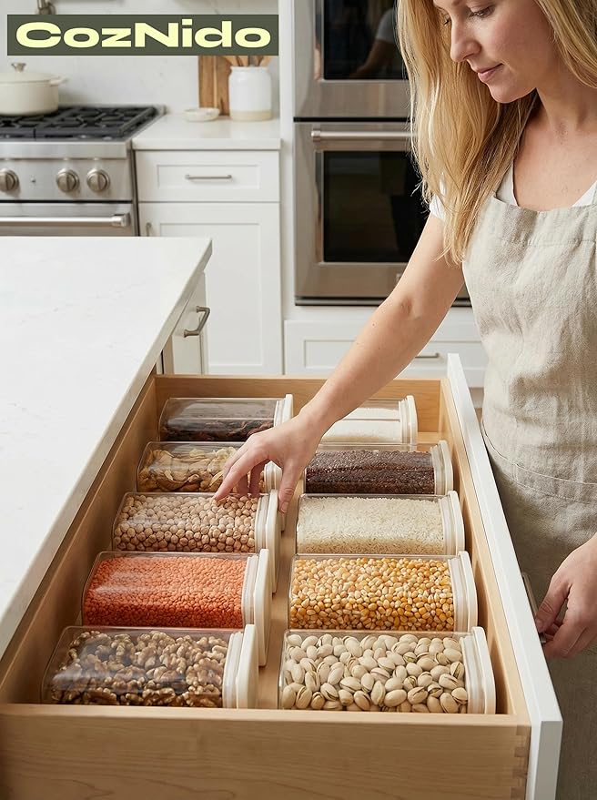 4pcs Small Square Glass Pantry Storage Jars Set with Glass Lids 0.76Qt - Stackable Kitchen Canisters Sets for Nuts, Overnight Oast, Snacks