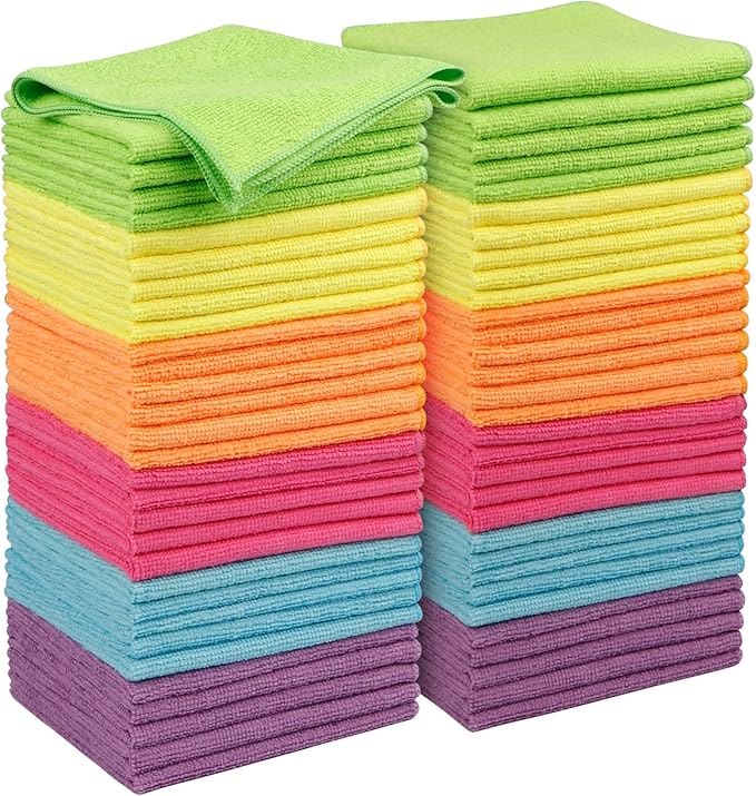 Orighty Microfiber Cleaning Cloth Pack of 60, Microfiber Towels for Cars, Highly Absorbent Car Cleaning Supplies, Lint Free Cloths Clean Rags for Car Care, House, Kitchen, 12x12 inch