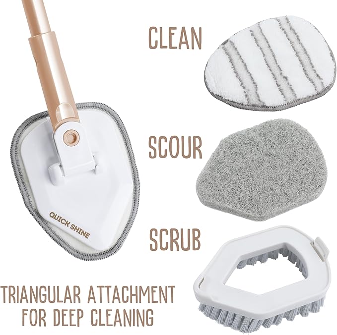 Quick Shine Ultimate Gold Clean + Polish Mop Kit | All-in-One 10 Pc Kit w/Interchangeable Attachments | Floor Polish Included | No Batteries Needed | Pro Cleaning for Hardwood Floors | 2-in-1 Mop