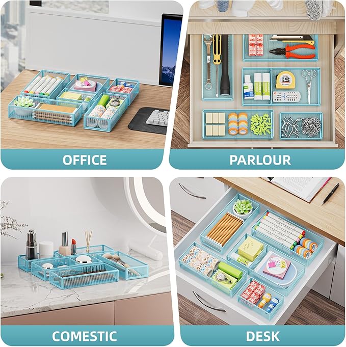 5 Pack Desk Drawer Organizer Set, Blue
