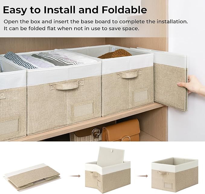 GRANNY SAYS Closet Storage Baskets for Shelves, Large Fabric Storage Bins, Collapsible Clothing Storage and Organization, Decorative Storage Bins, Khaki&Ivory, Large, 3-Pack