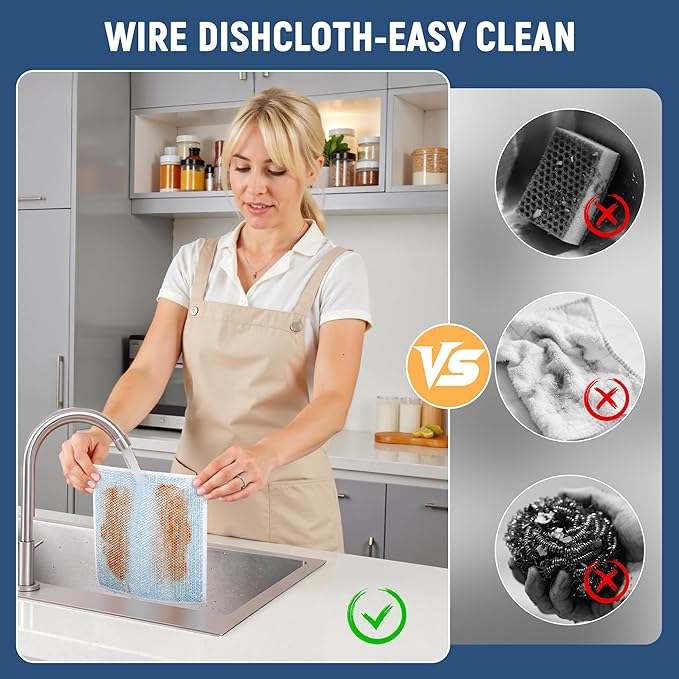 Double Side Non Scratch Wire Dishcloth 75pcs-Multipurpose Wire Dishwashing Rags Wire Mesh Cleaning Cloth,Kitchen Towels and Dishcloths Sets Microfiber Cloth for Cleaning Pans Sinks & Cookware