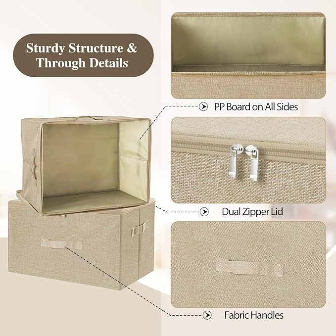 ANMINY 51.9 Qt Storage Bins - 2PC Beige Fabric Boxes