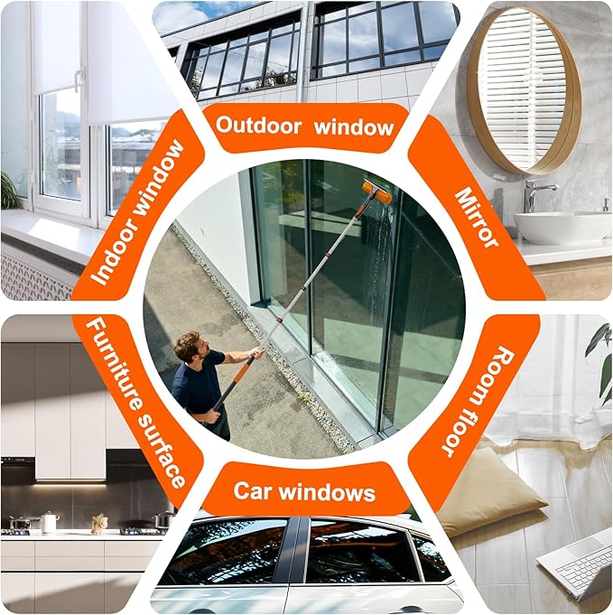 SISUPASSIE 30FT Reach 2-in-1 Window Squeegee, Professional Window Washing Kit with 5-24FT Extension Pole for Home