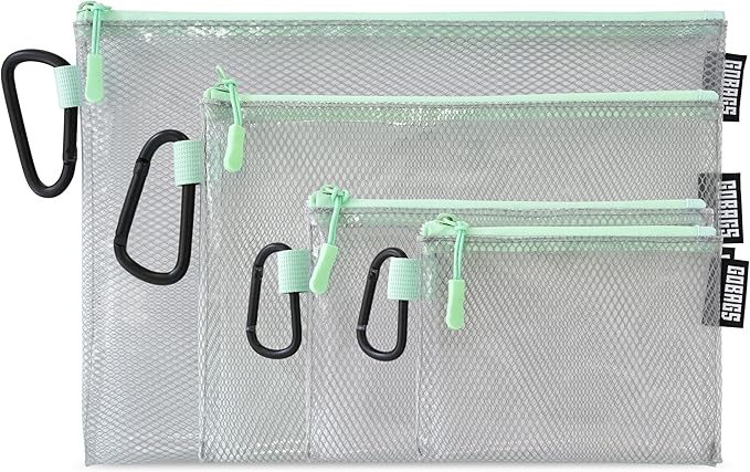 GOBAGS Air Production Multi‑Size Clear Zipper Pouch (4‑Pack) – Cable Organizer & Travel Gear Bag for Electronics, Camera Accessories, Tool Pouch & Small Tech Storage (Mint Green)