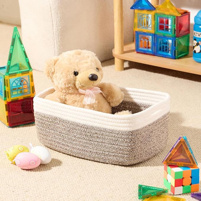 MiniArk Small Storage Baskets for Organizing | Closet Organizer Bins | Shelf Toy Basket | Woven Rope Baskets | Cube Decorative Box | Shallow Basket