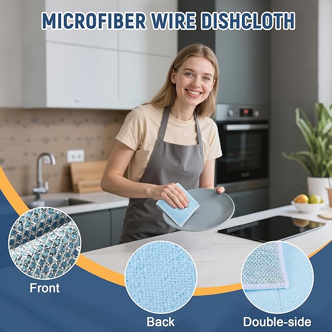 Double Side Non Scratch Wire Dishcloth 30pcs-Multipurpose Wire Dishwashing Rags Wire Mesh Cleaning Cloth,Kitchen Towels and Dishcloths Sets Microfiber Cloth for Cleaning Pans Sinks & Cookware