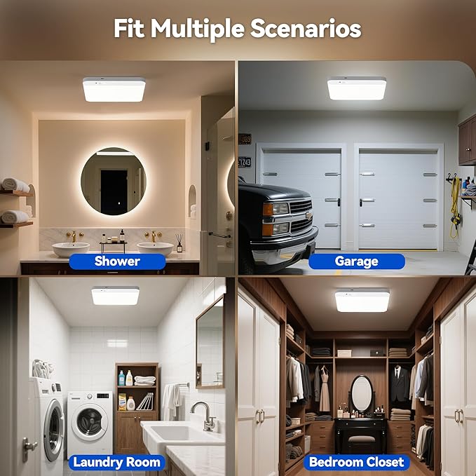 KINDEEP Motion Sensor Ceiling Light: Battery Operated Ceiling Light Wireless Indoor for Shower, Closets, Stairs, Hallway, Pantry, 3 Color Temperatures Dimmable, ‎White Shade 2 Pack