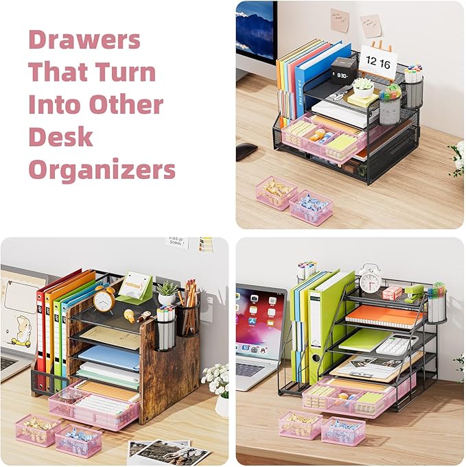 3 Packs Desk Drawer Organizers, Pink