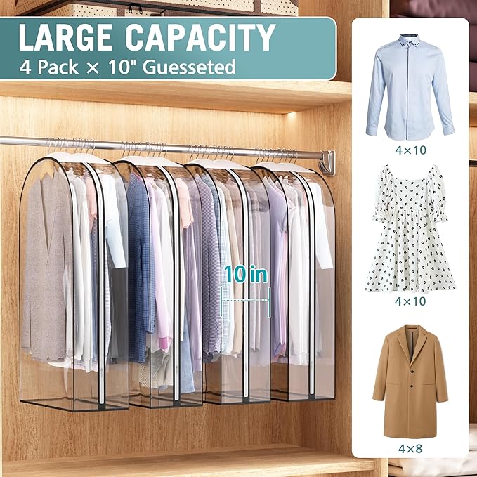 Clear Garment Bags for Hanging Clothes 10” Gusseted