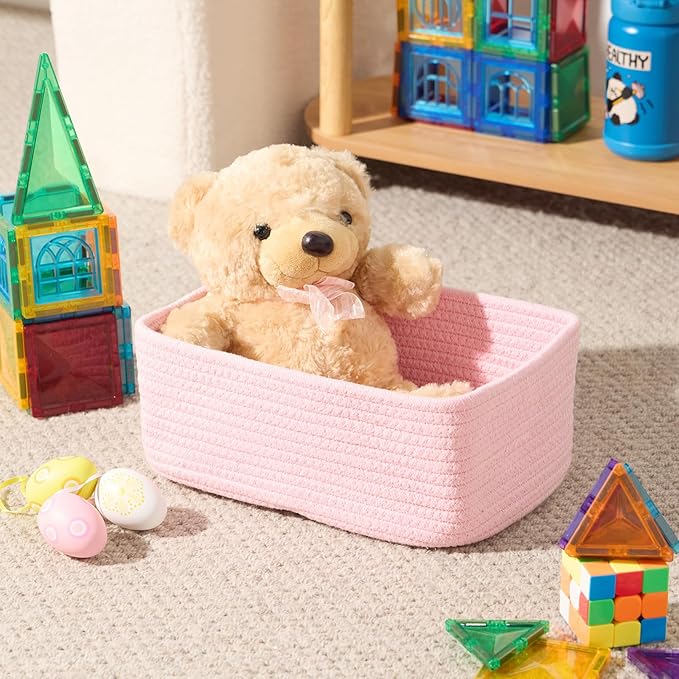 MiniArk Small Storage Baskets for Organizing | Closet Organizer Bins | Shelf Toy Basket | Woven Rope Baskets | Cube Decorative Box | Shallow Basket