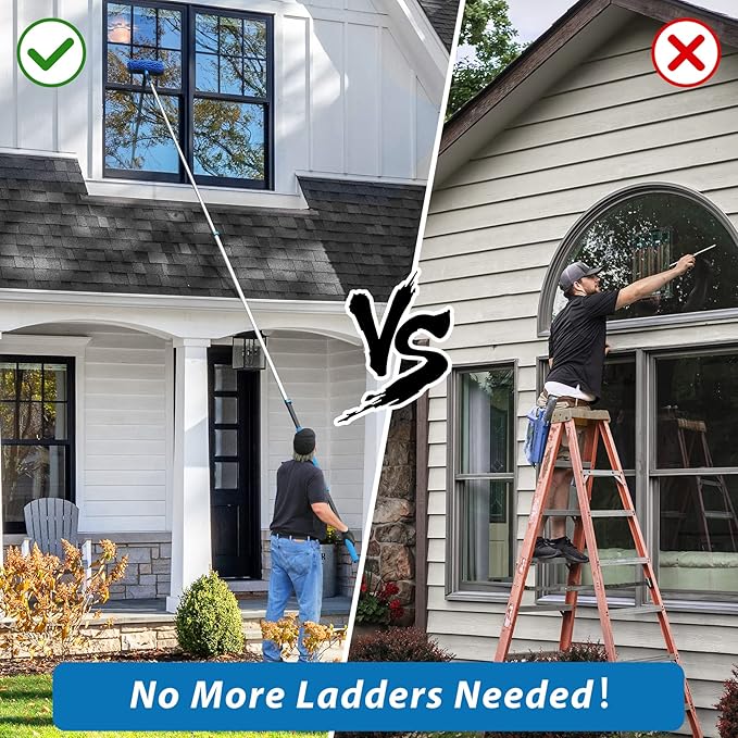 20 Feet High Reach Duster Kit with 5-12 Ft Extension Pole, Cobweb Duster with Telescoping Pole, Window Squeegee with Scrubber, Spider Web Brush