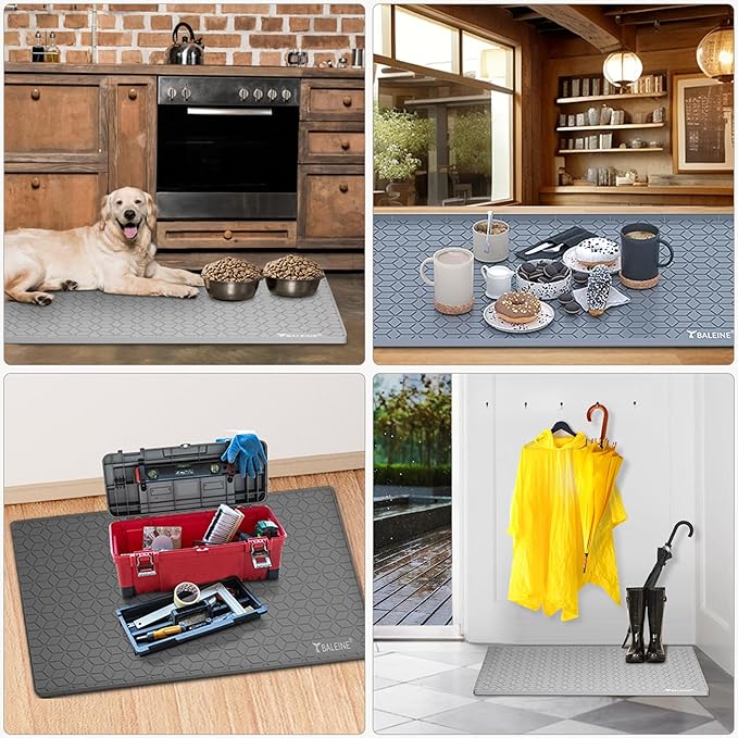 BALEINE 34''×22'' Under Sink Mat, Waterproof Food Grade Silicone Undersink Mat, Cabinet Shelf Drip Tray, Under Sink Liner for Kitchen, Bathroom (Grey)