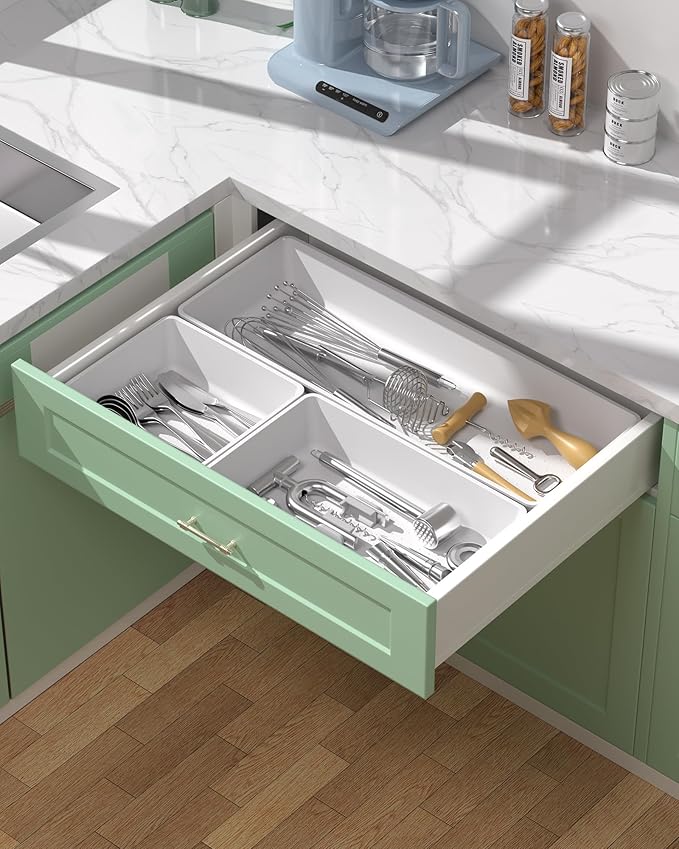 10 Pack Large Size Plastic Drawer Organizers Set, White