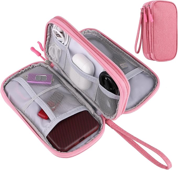 JIAKAI Travel Cable Organizer,Electronics Accessories Organizer Bag,for Charger, Phone, memory card,Travel Gadget Bag-Pink