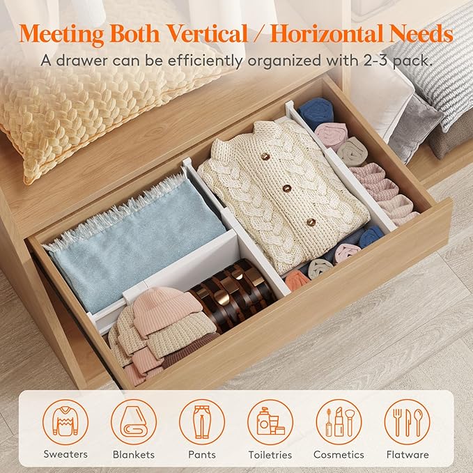 4 Pack 5" High Drawer Dividers 34-56cm/13.5-22" Adjustable Drawer Organizer