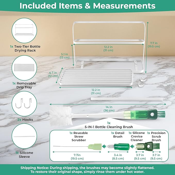 Bottle Drying Rack for Kitchen Countertop, Space Saving Storage Stand with Drainage Tray, Two-Tier Design for Tumblers, Baby Bottles