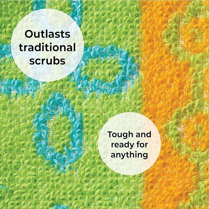 Skoy Scrub, 8-Pack Reusable, Non-Scratching Dish Scrubber for Kitchen and Household Cleaning, Planet-Friendly, Dishwasher Safe Soft Scrub, Assorted Colors and Designs