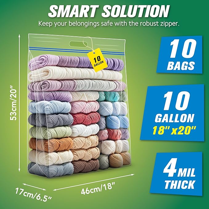 10 Gallon Large Storage Bags, Pack of 10