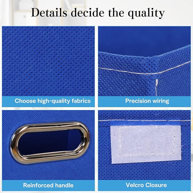 STOREONE Fabric Storage Cube Bins Foldable Organizer Container Collapsible Basket with Lids and Metal Handles, for Home, Bedroom, Closet 3 Pcs (Dark Blue)