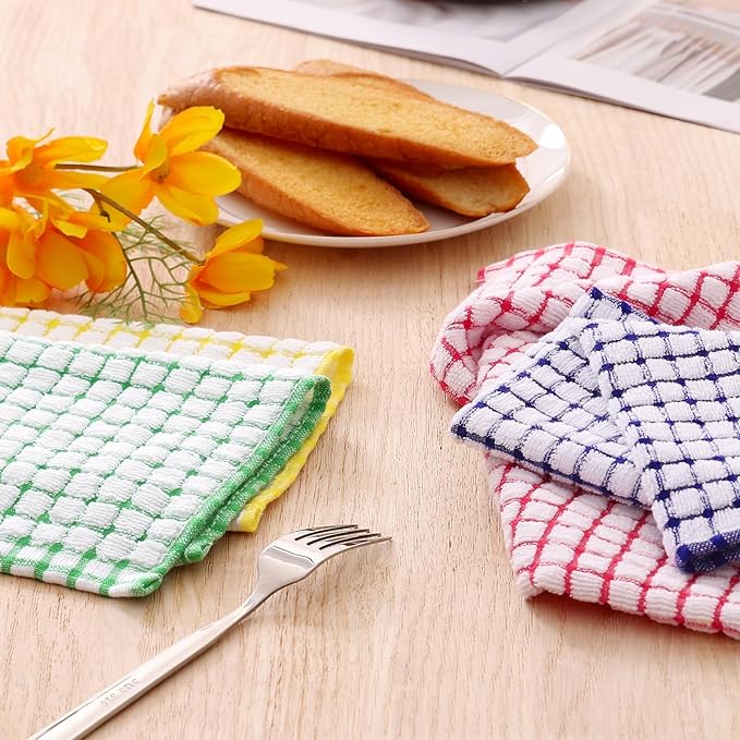 Kitinjoy Cotton 12 Pack Terry Kitchen Dish Cloths, 12 x 12 Inches Super Soft and Absorbent Dish Rags, Quick Drying Dish Towels for Washing Dishes, Mixed Color