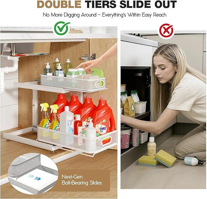 2-Pack Under Sink Storage Organizer with 2-Tier Slide Out Drawer