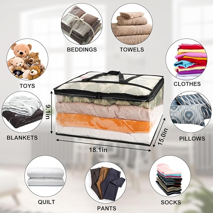 3Pack Clear Blanket Storage Bags, Vinyl Comforter Clothes Storage Closet Organizers and Storage Containers Moving Bags with Reinforced Handle for Bedding, Clothing, Comforters, Pillows, Toys,40L