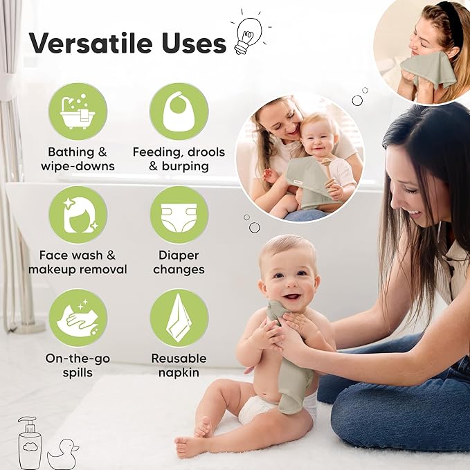 6-Pack Baby Washcloths – Soft Absorbent Viscose from Bamboo Washcloths for Face, Body, Baby Towels for Newborn, Kids, Toddlers, Infant, Gentle on Sensitive Skin, 10x10 Reusable Face Towels(Stone)