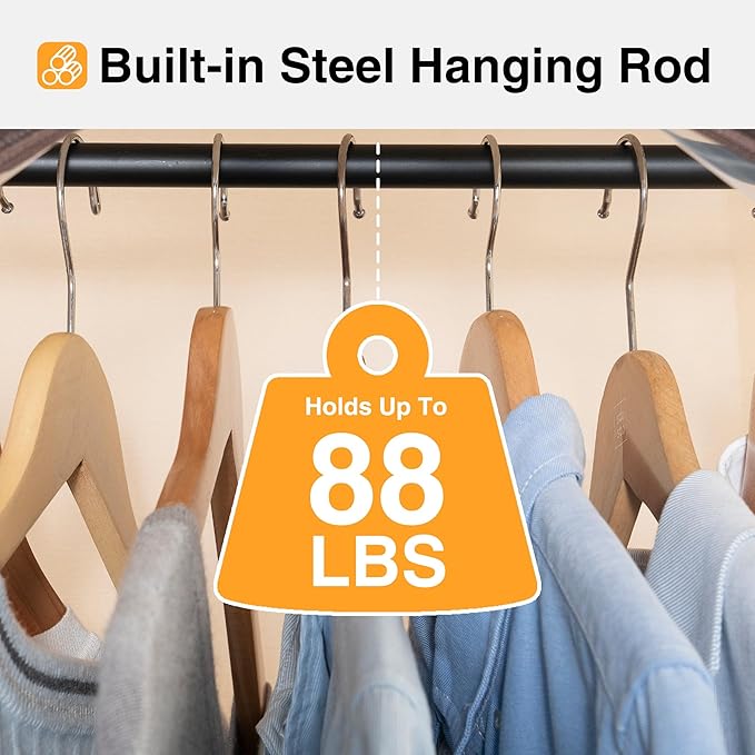 STO STO 2 Pack Garment Bag for Hanging Clothes Closet, Hanging Garment Cover with Built-in Steel Hanging Rod, Hanging Wardrobe Storage Bag for Suit, Dress with Clear Window, Zipper, ID Card, Beige
