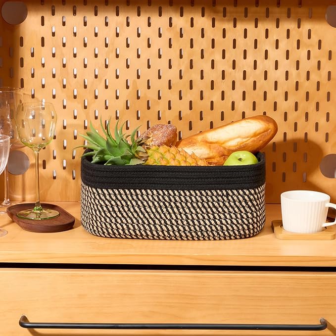 Small Storage Baskets for Organizing, Closet Organizer Bins, 4 Packs Black Brown