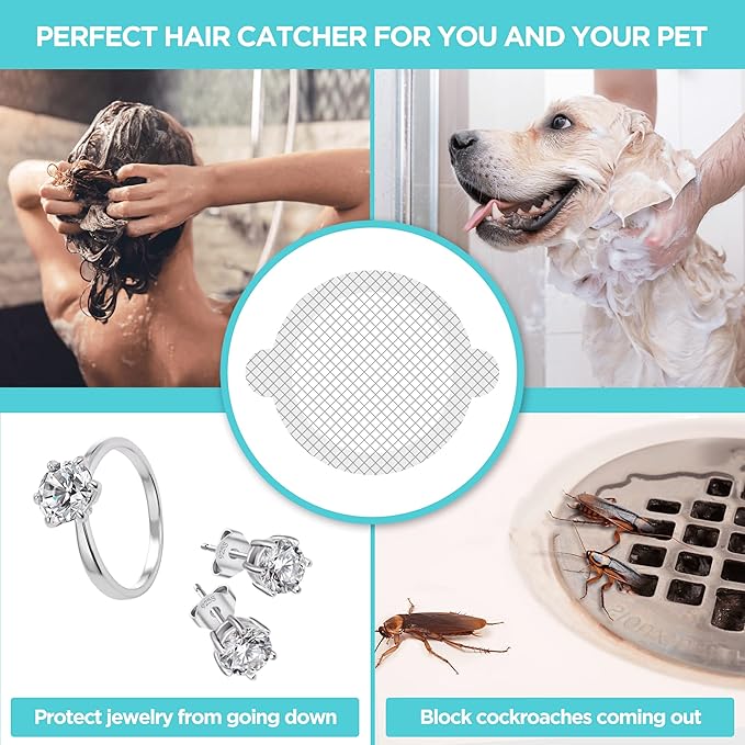 100 Pack Disposable Shower Drain Hair Catcher Mesh Stickers - Peel & Stick Drain Strainers to Prevent Clogs, Strong Waterproof Adhesive