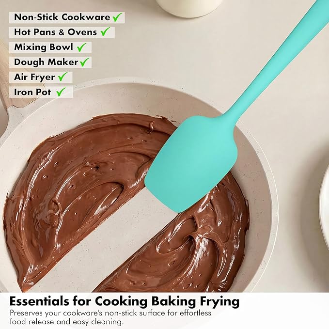 2 Pieces Silicone Spatula Set: Ironberry 600ºF Heat Resistant Food Grade Cooking & Baking Utensils, Kitchen Flexible Nonstick Rubber Scraper for Scraping, Mixing, Scrambling, Flipping (Aqua Sky)