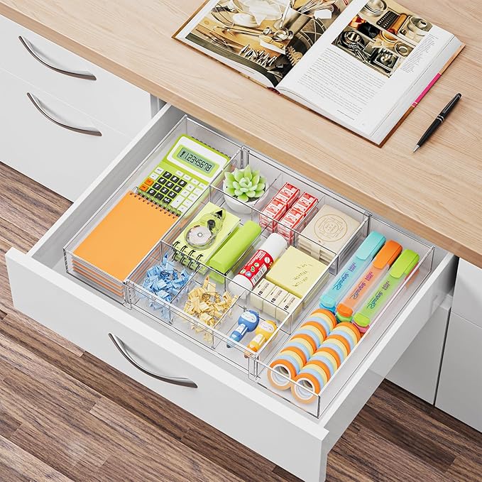 Expandable Desk Drawer Organizer, Clear