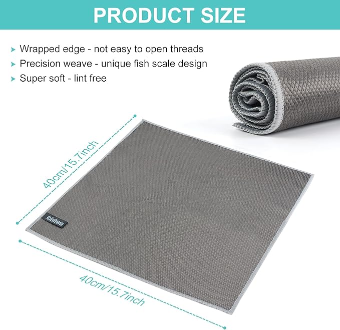 KinHwa Microfiber Glass Cleaning ClothsWindow Cleaning Cloth Lint free Scratch Free Polishing Cloths for Dishes Eyeglasses Car Stainless Steel Appliances Mirrors Screens 16In x 16In Gray 8Pack