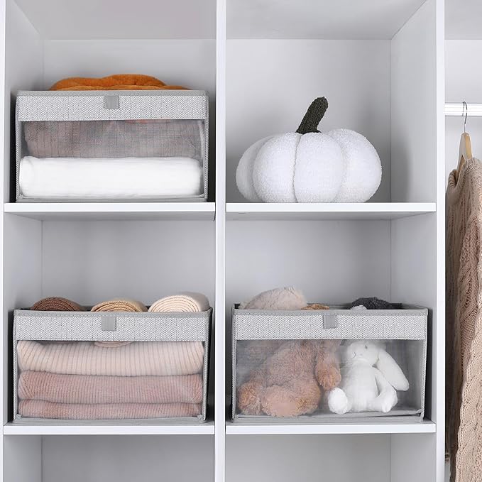 Closet Storage Bins, Large Fabric Storage Baskets with Clear Window