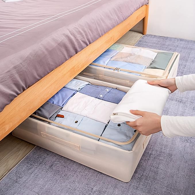 Under Bed Storage Bins Frame Storage Box Oxford Fabric Sturdy Underbed Container Foldable Stackable Large Capacity Clothes Organizer