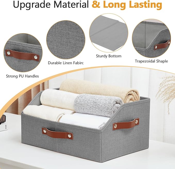 Closet Organizers and Storage, Linen Trapezoid Storage Bins with Handles, Gray