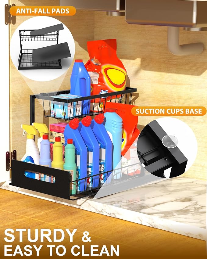 Metal Under Sink Organizer and Storage, 2 Tier Under Sink Organizer