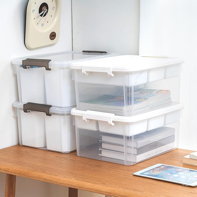 Citylife 17 QT Plastic Storage Bins Clear Storage Box with Lids Multipurpose Stackable Storage Containers for Organizing Tool, Craft, Crayon, 4 Packs