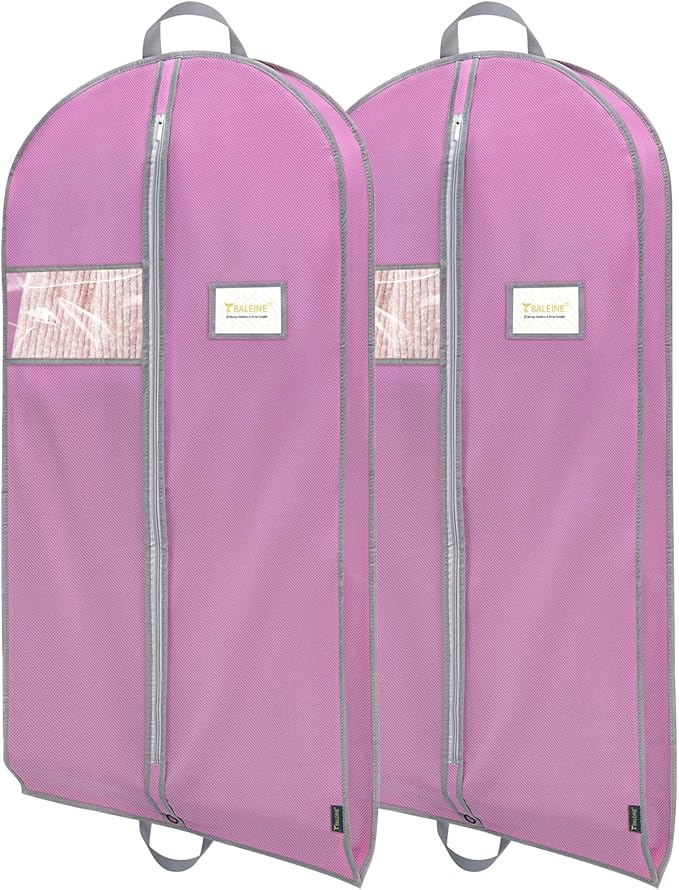 2PK Heavy Duty Garment Bag with Shoe Storage Travel Bag for Dresses, 60", Pink