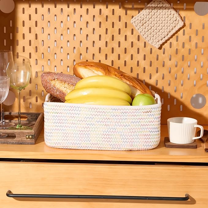 MiniArk Small Storage Baskets for Organizing | Closet Organizer Bins | Shelf Toy Basket | Woven Rope Baskets | Cube Decorative Box | Shallow Basket