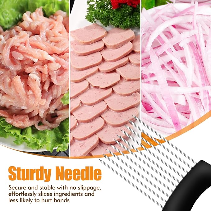 Onion Holder for Slicing, Stainless Steel Onion Slicer, Onions Slicer Holder with Protective Cover, Multi-Use Vegetable Chopper for Onions Tomatoes Avocados Potato Eggs Kiwifruit Meat Lemon
