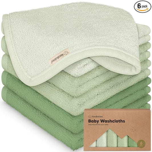 6-Pack Baby Washcloths – Soft Absorbent Viscose from Bamboo Washcloths for Face, Body, Baby Towels for Newborn, Kids, Toddlers, Infant, Gentle on Sensitive Skin, 10x10 Reusable Face Towels(Verde)