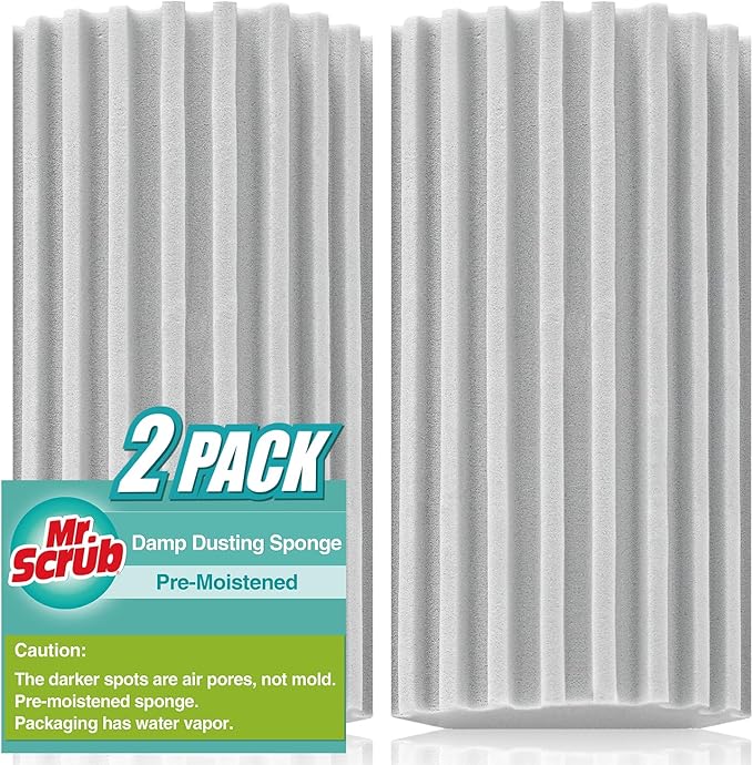 Damp Dusting Sponge Duster, 2 Pack Grey Dust Cleaning Sponge, Reusable Household Cleaning Sponge Tool for Blinds, floorboards, Fan Blades, Vents, Glass, Railings, Mirrors
