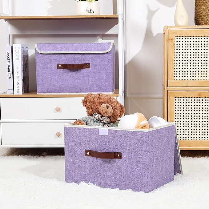 ANMINY 2 Storage Bins w/ Lid - Large Purple