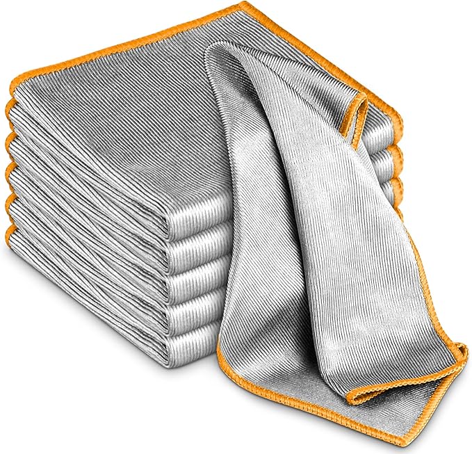 Glass Polishing Cloth Streak Free Miracle Microfiber Cleaning Cloth Lint Free Cleaning Rags for Glasses Kitchen Dish Mirrors Easy Clean, Pack of 6