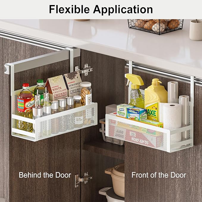 Hanging Desktop Baskets Fine Mesh Wire Storage Basket Over Cabinet Door Organizer No Drilling Required for Kitchen Bathroom Office, 1 Small, 1 Large.