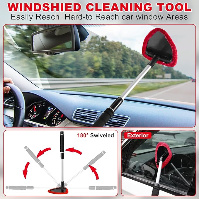 Viewsun Windshield Cleaner Tool, 17Pcs Red Car Interior Cleaning Kit, Car Detailing Kit Interior Cleaner, Car Detailing Brushes, Car Cleaning Gel, Inside Cleaning Supplies Accessories for Women Girls