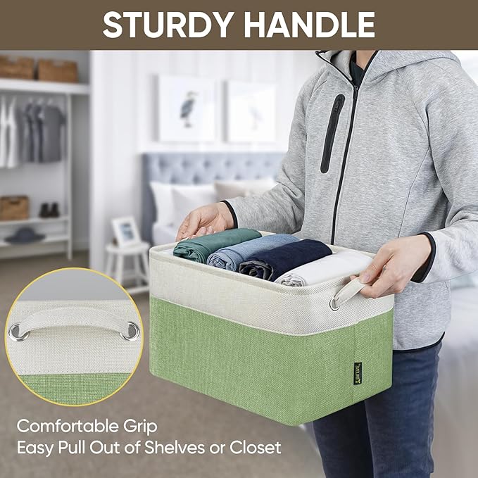 2 Pack Fabric Closet Storage Bins for Shelves, Green, 15''x11''x9.5''